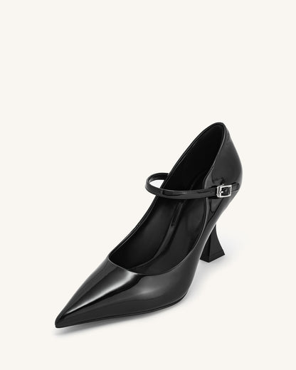 Thalina Rugan Deri Topuklu Ayakkabı (Pumps) - Siyah