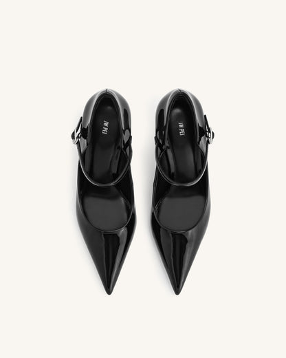 Thalina Rugan Deri Topuklu Ayakkabı (Pumps) - Siyah