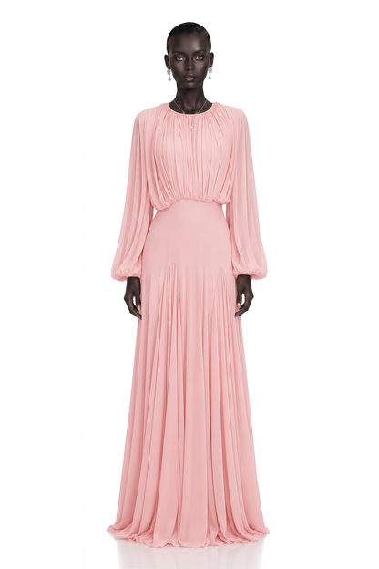 Annabelle Pembe Fener Kol Piliseli Maxi Elbise