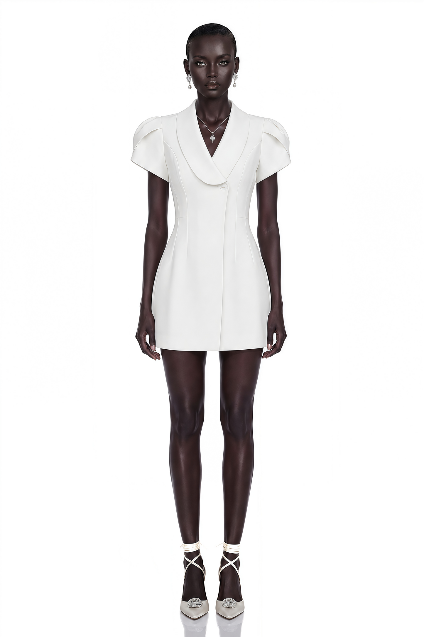 Acharya White Shawl Lapel Mini Dress
