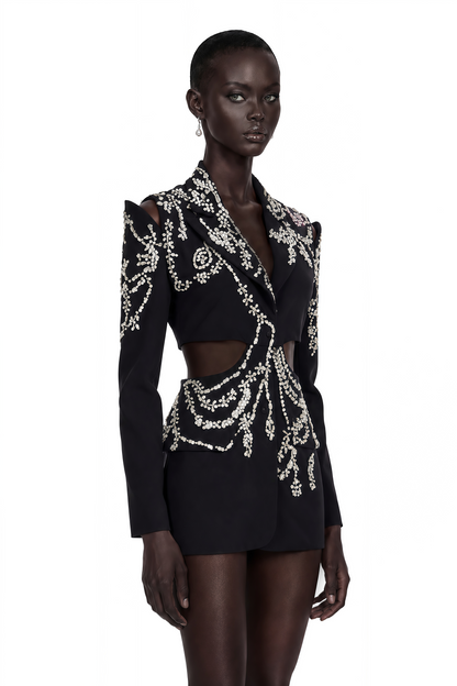 Audrey Black Crystal-Embellished Cut-Out Jacket