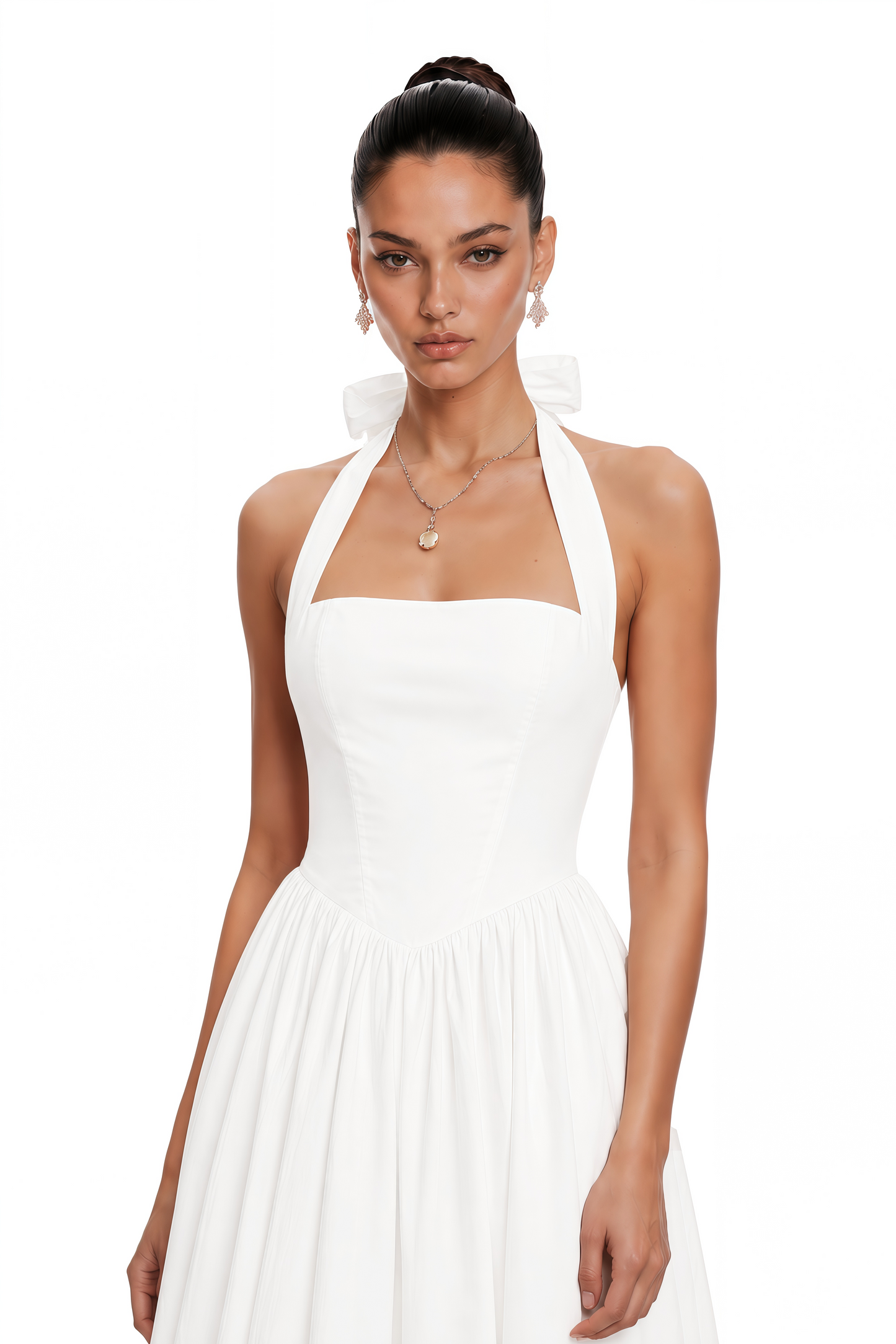 Eponine White Layered Flared Hem Midi Dress