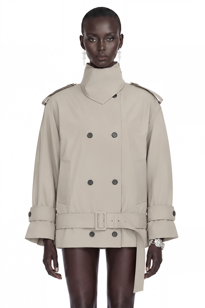 Mavis Grey Double-Breasted Belted Trench Coat