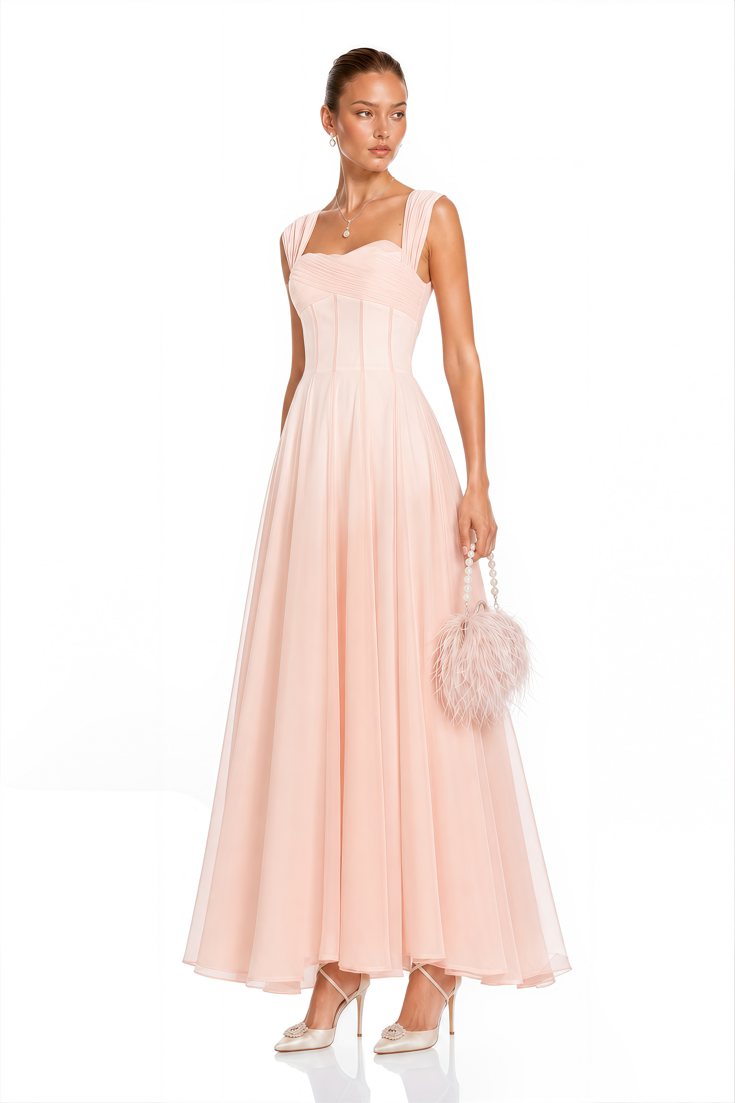 Érasme Pink Flounced Midi Dress