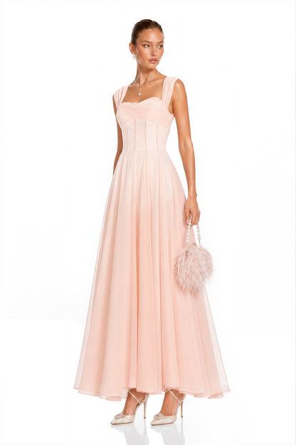 Érasme Pink Flounced Midi Dress