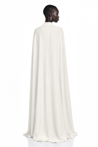 Antonina White Cape Maxi Gown with Long Sleeves