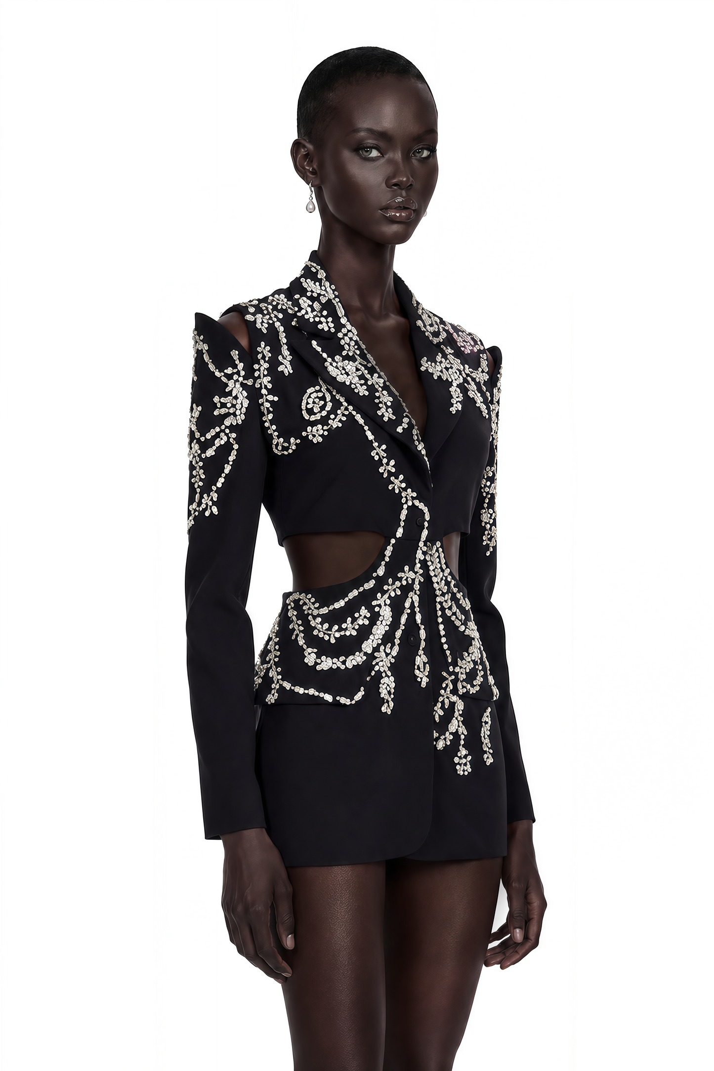 Audrey Siyah Kristal Süslemeli Cut-Out Ceket