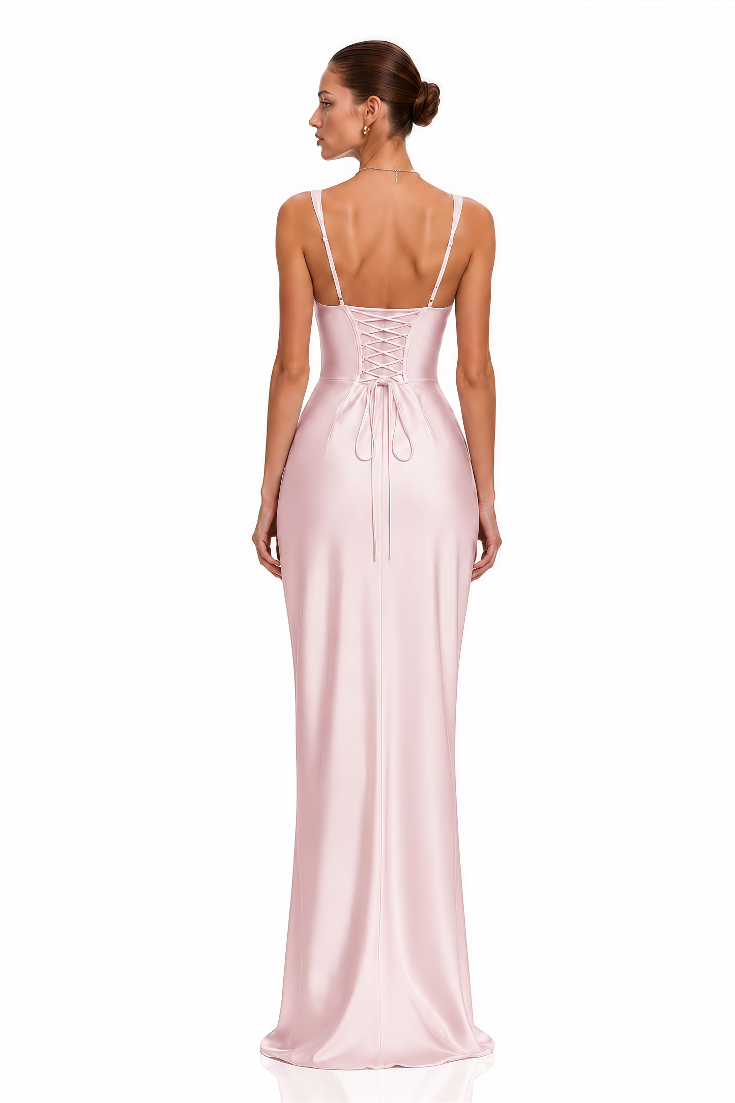 Inmaculada Pink Ruched Satin Maxi Dress (Without Gloves)