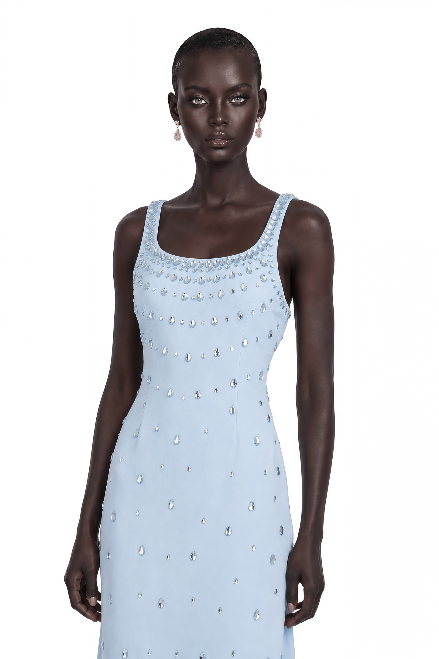 Meris Blue Crystal Embellished Maxi Gown