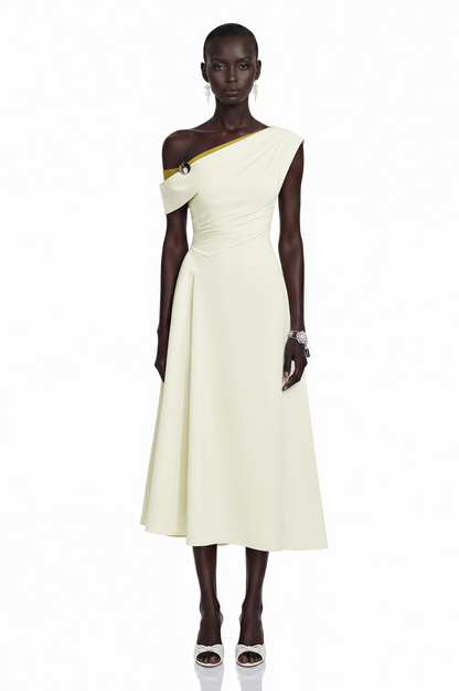 Blossom White One Shoulder Ruched Midi Dress