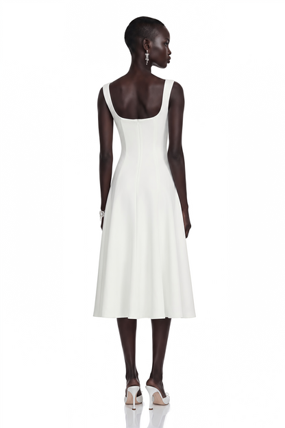 Thala White Pleated Flared Midi Dress