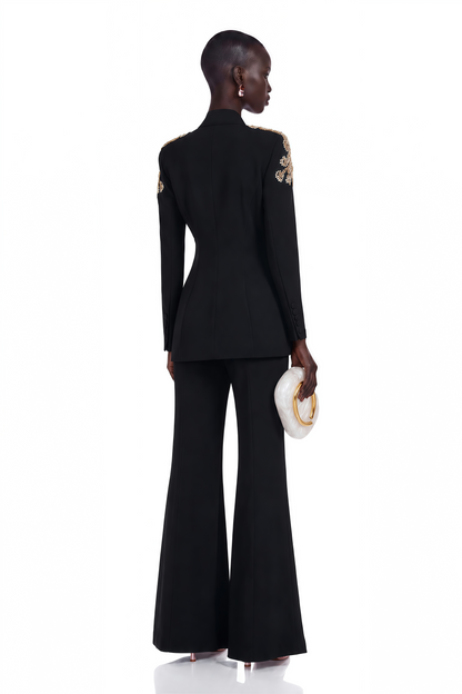 Delphine Black Embellished Jacket & Trousers Matching Set