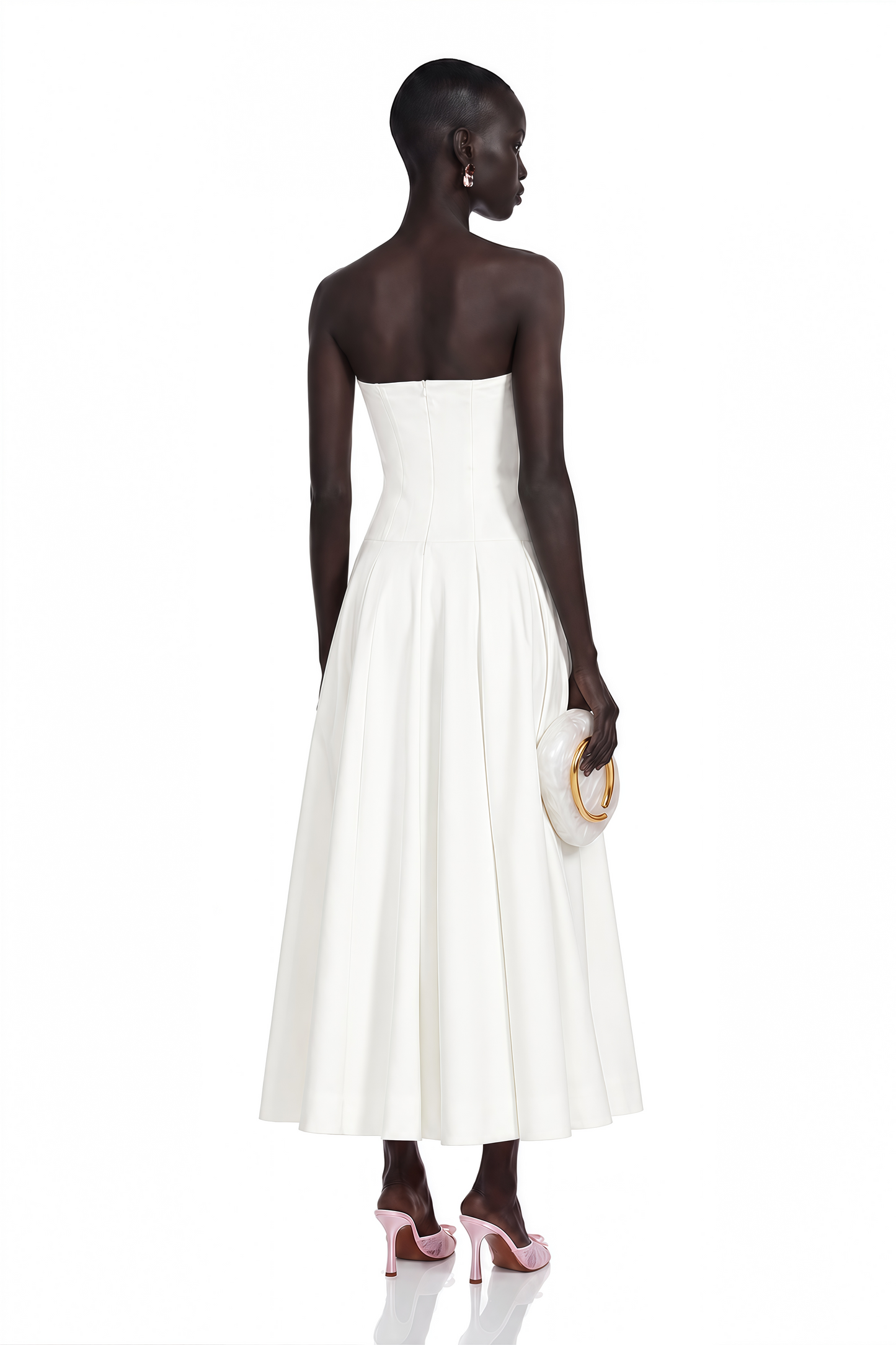 Katherine Off-Shoulder Corset Midi Dress in White