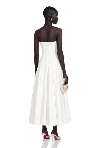 Katherine Off-Shoulder Corset Midi Dress in White
