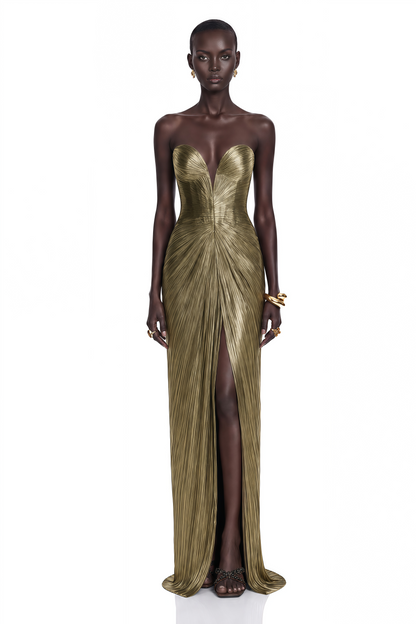 Guillermo Gold Off-Shoulder Maxi Dress