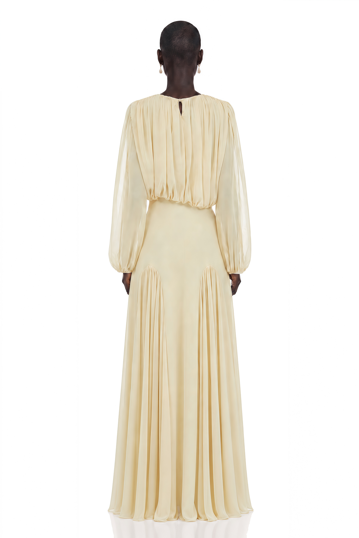Annabelle Yellow Lantern Sleeve Pleated Maxi Dress