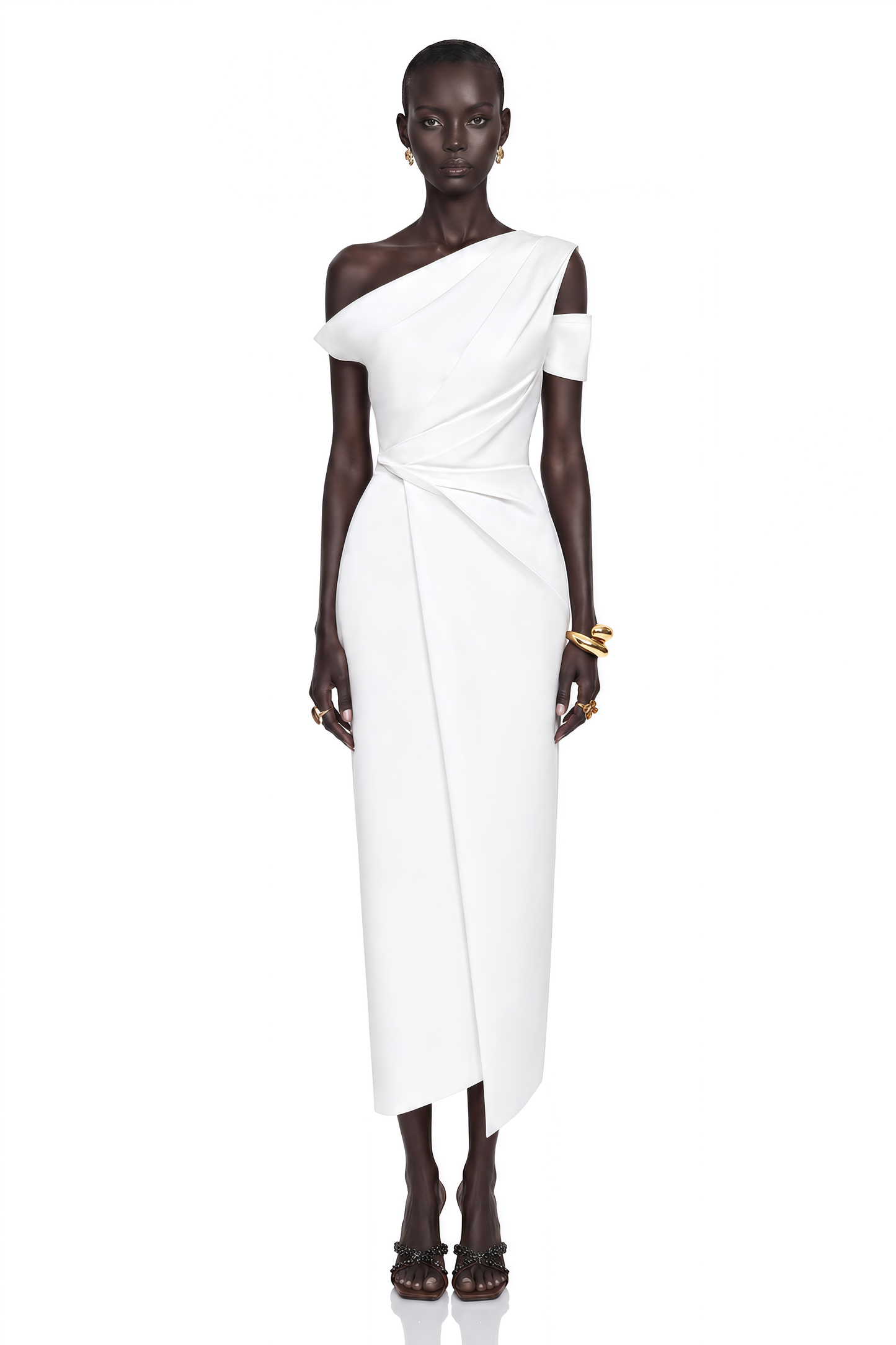 Amarante White One Shoulder Asymmetrical Midi Dress