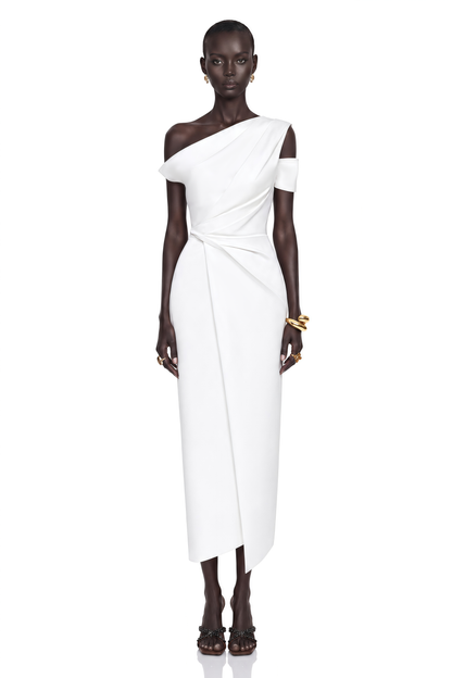 Amarante White One Shoulder Asymmetrical Midi Dress