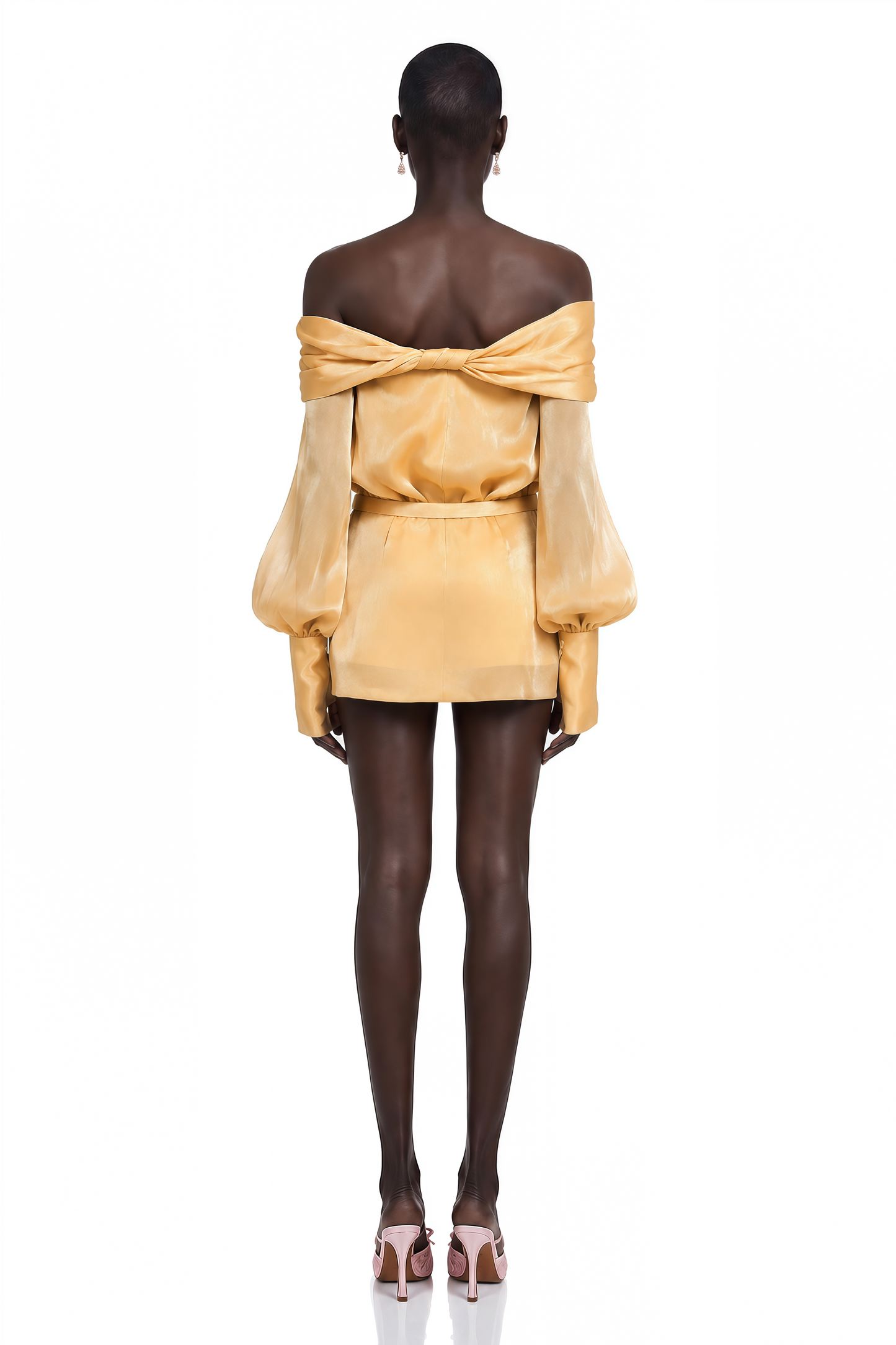 Adelina Gold Crystal-Embellished Paneled Mini Dress