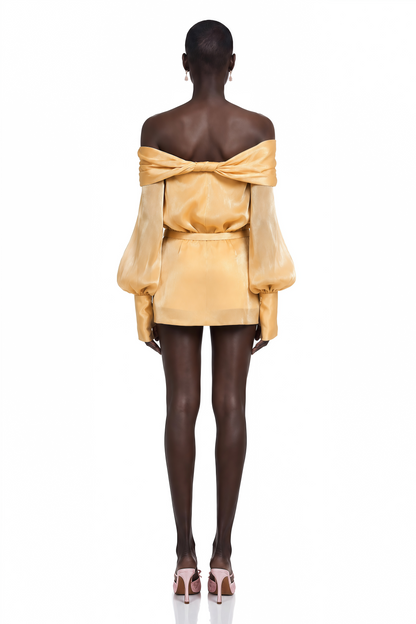 Adelina Gold Crystal-Embellished Paneled Mini Dress