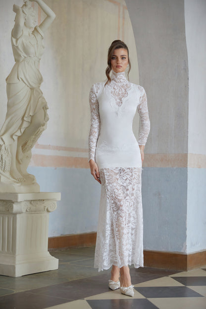 Airelle White Satin Panel Lace Maxi Dress