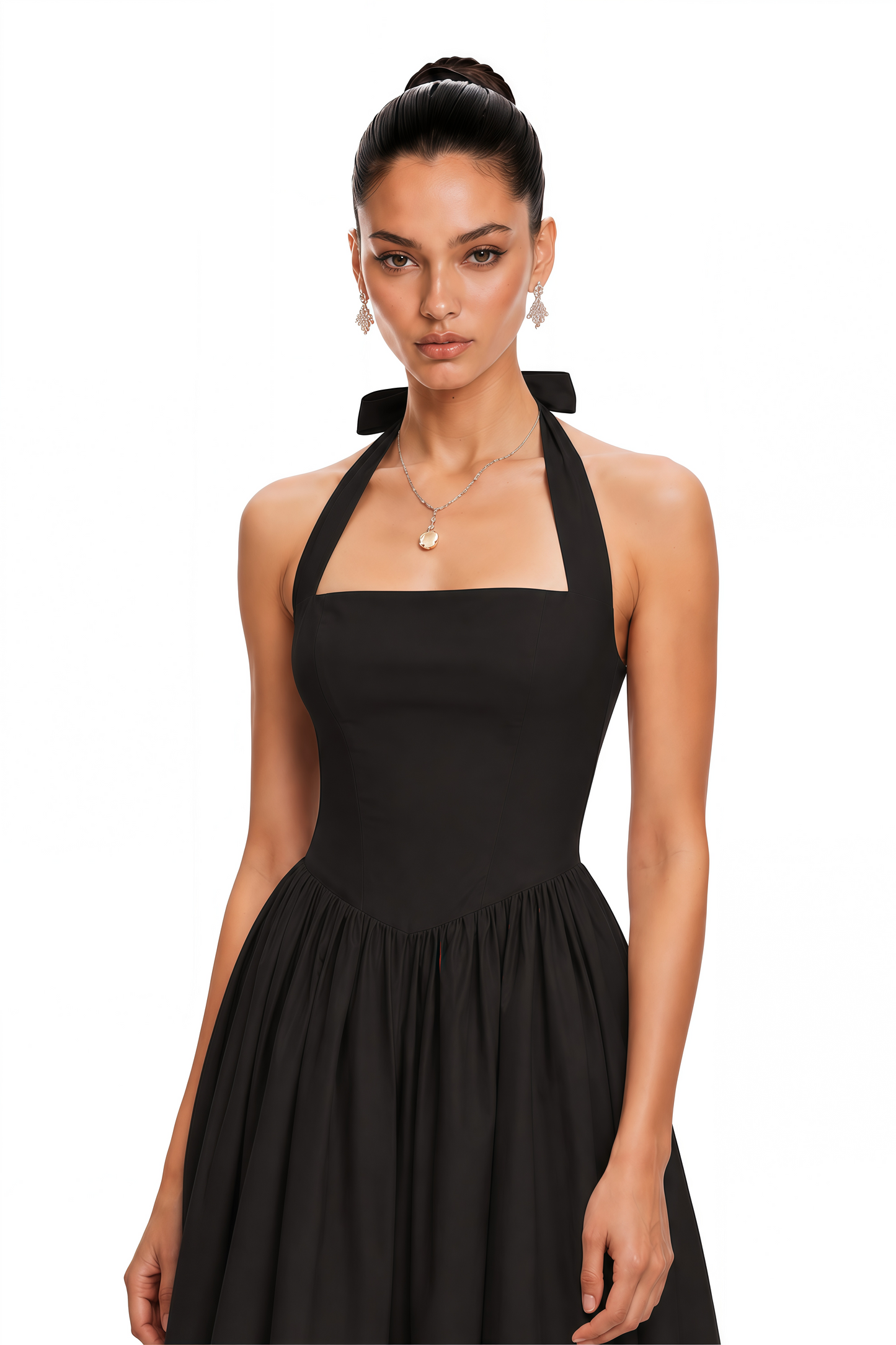 Eponine Black Layered Flared Hem Midi Dress