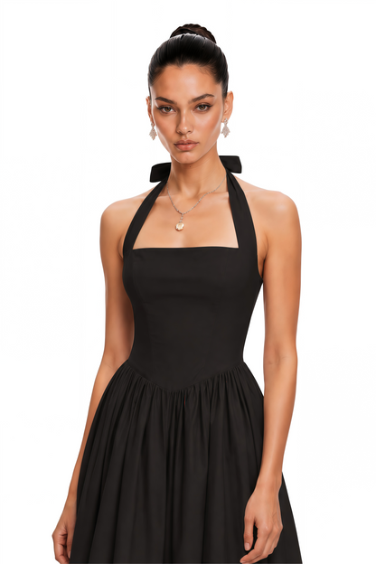 Eponine Black Layered Flared Hem Midi Dress