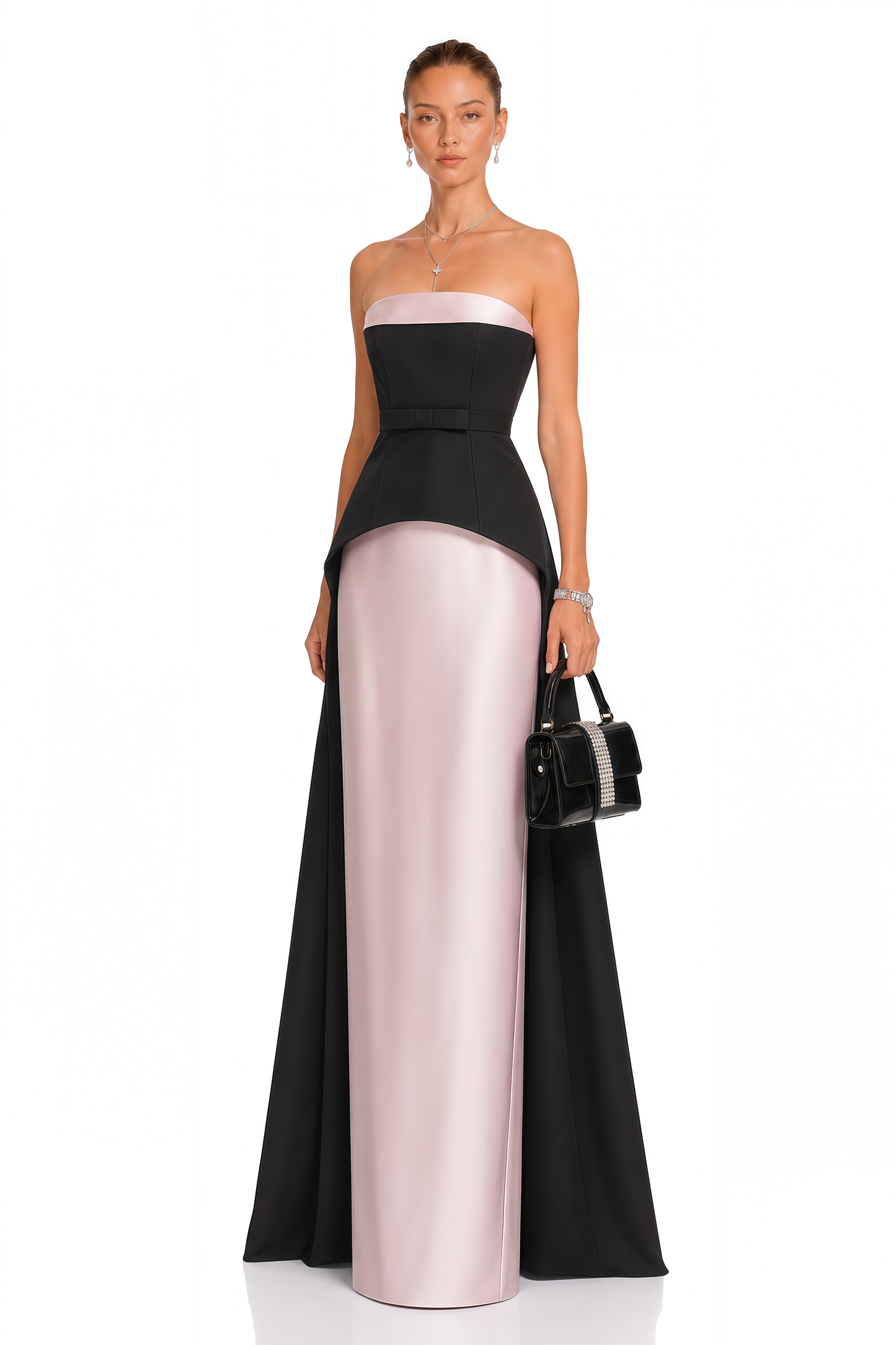 Felismina Pink Color Block Satin Maxi Dress Set