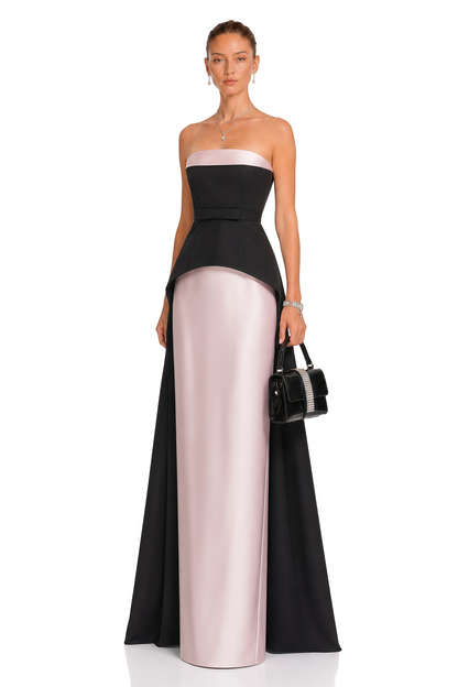 Felismina Pink Color Block Satin Maxi Dress Set