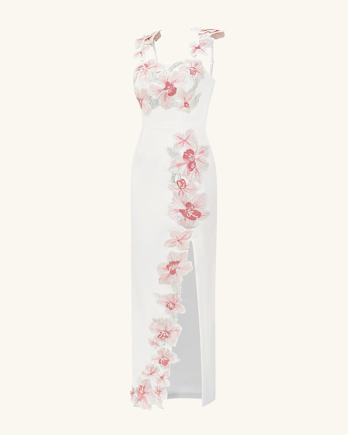 Çiçek Desenli Nakışlı Elbise - White/Pink
