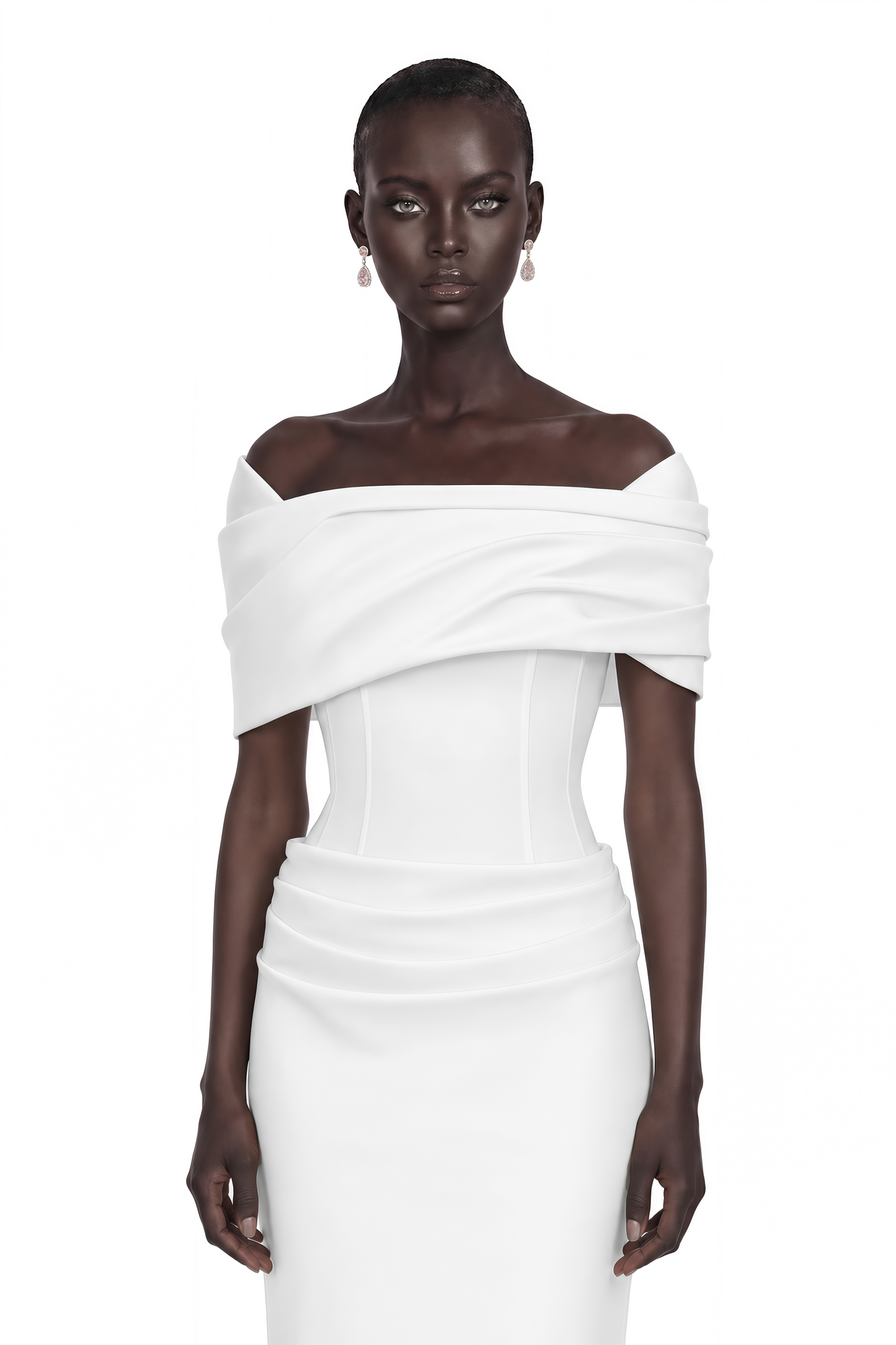 Solara White Draped Midi Dress