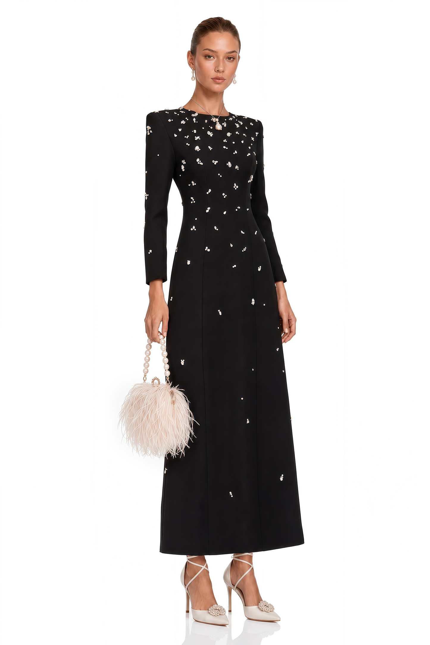 Imelda Black Crystal-Embellished Maxi Dress