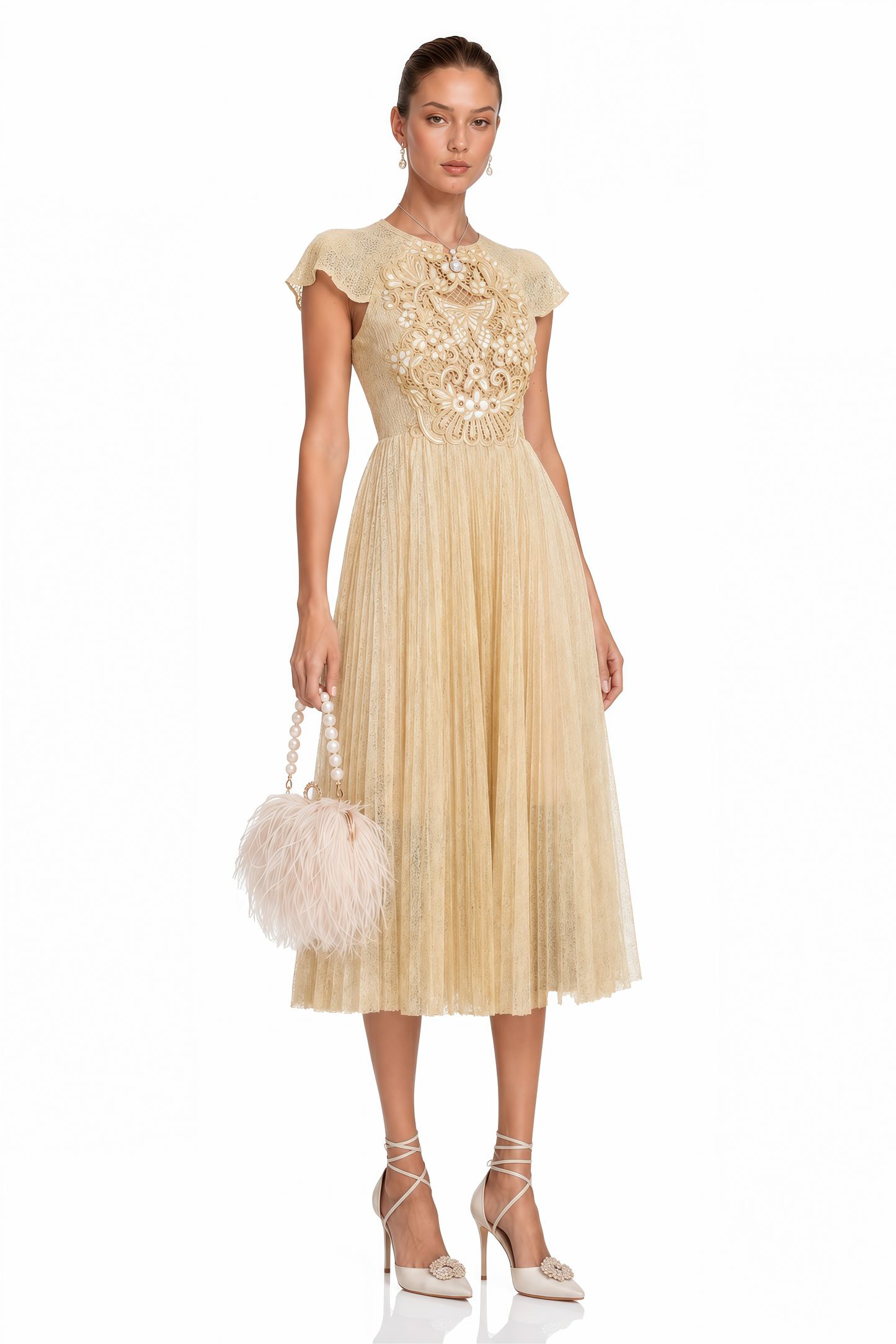 Nerissa Embroidered Pleated Midi Dress