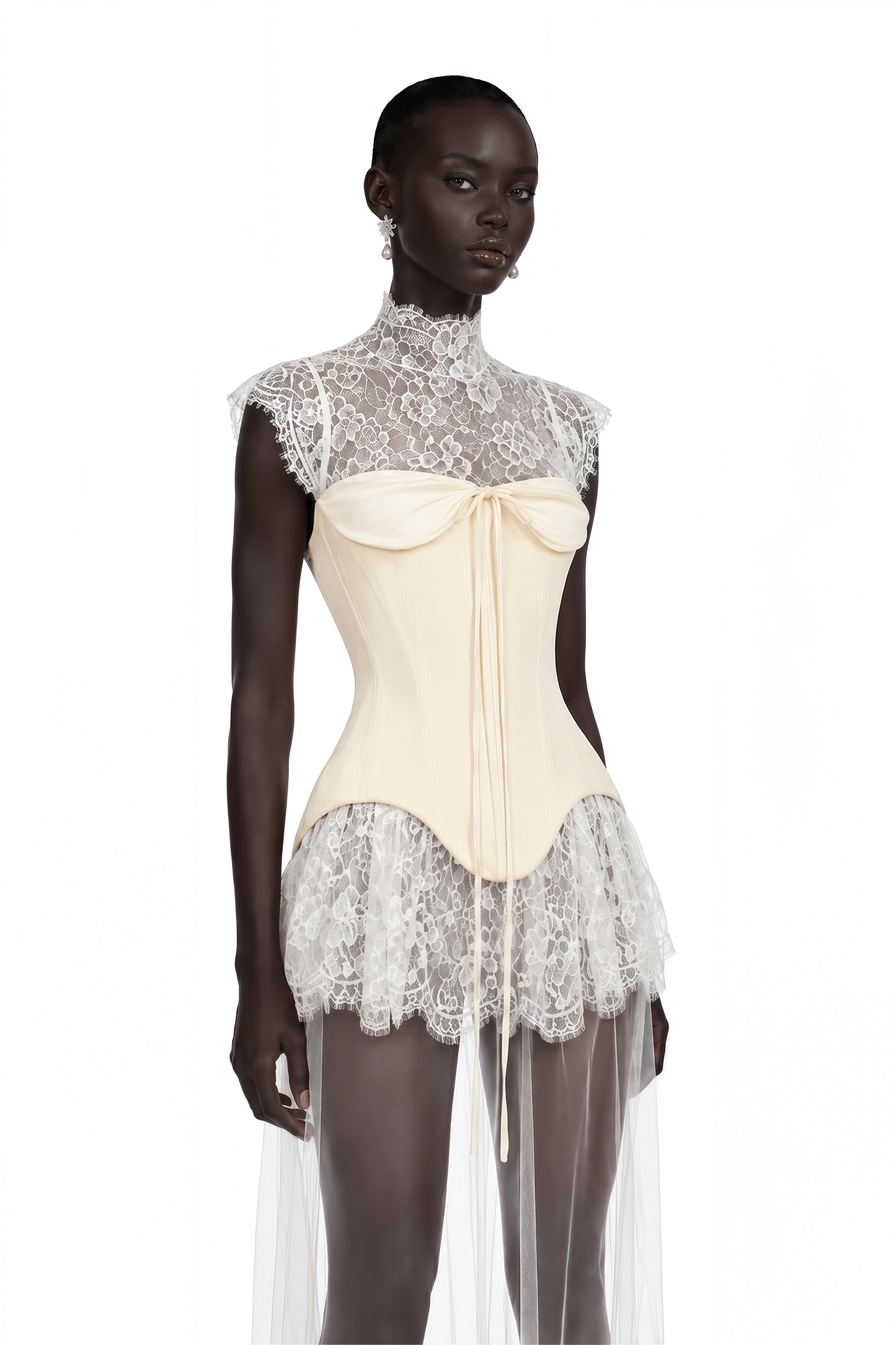Michalina White Lace Convertible Gown with Detachable Skirt