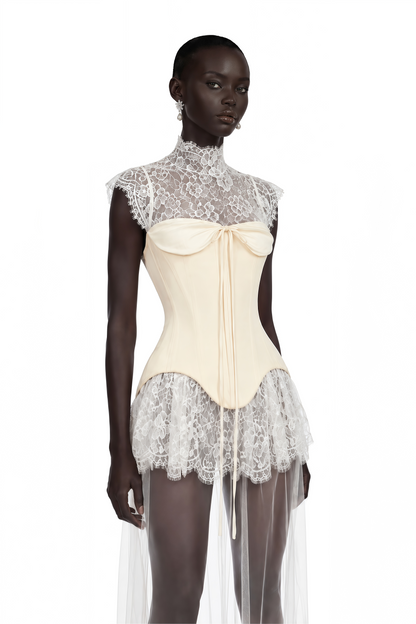 Michalina White Lace Convertible Gown with Detachable Skirt