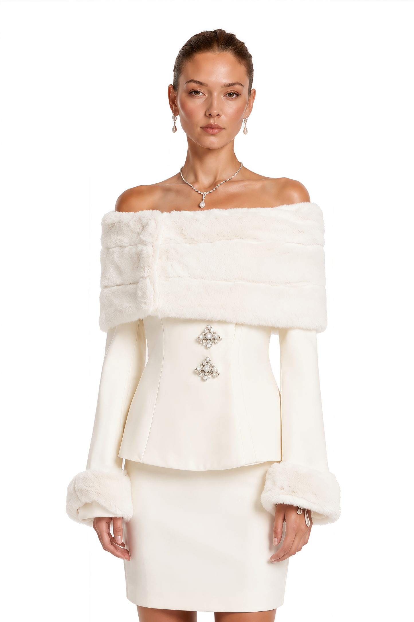 Caitlin Faux-fur Jacket & Skirt Matching Set