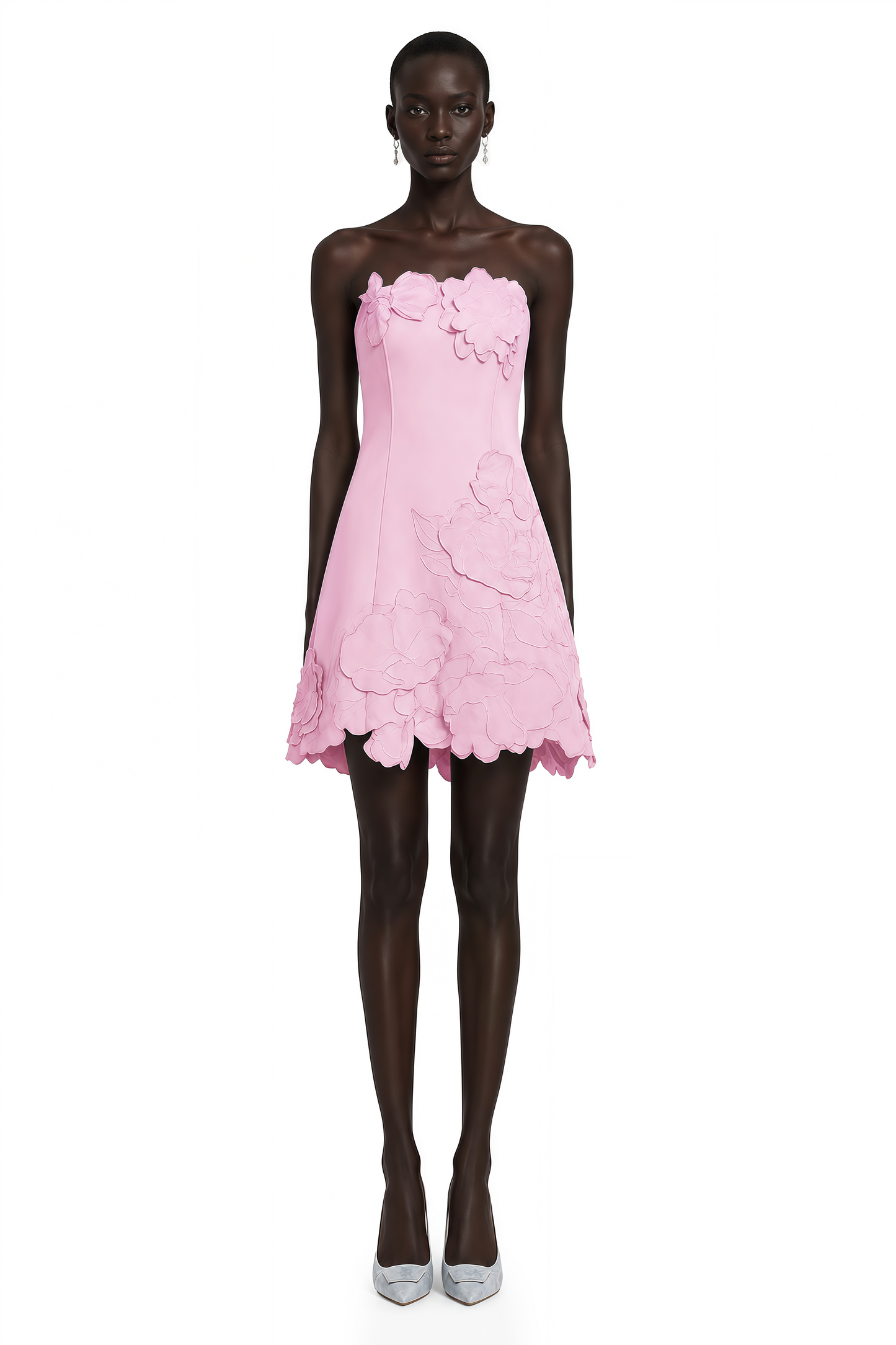 Inga Pink Strapless Floral Embroidered Mini Dress