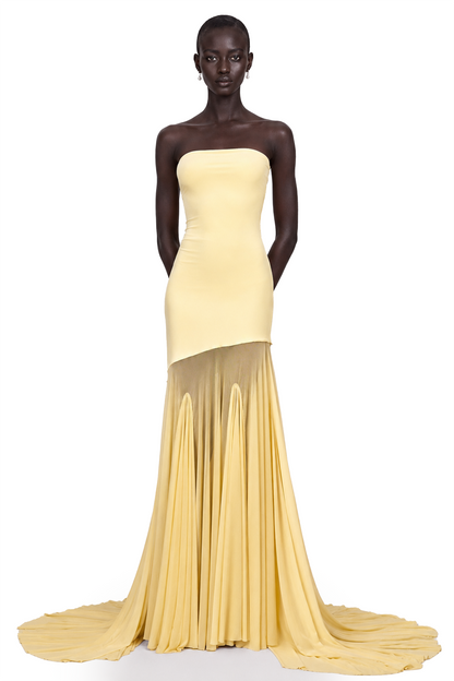 Josiane yellow off-shoulder sheer tulle maxi dress