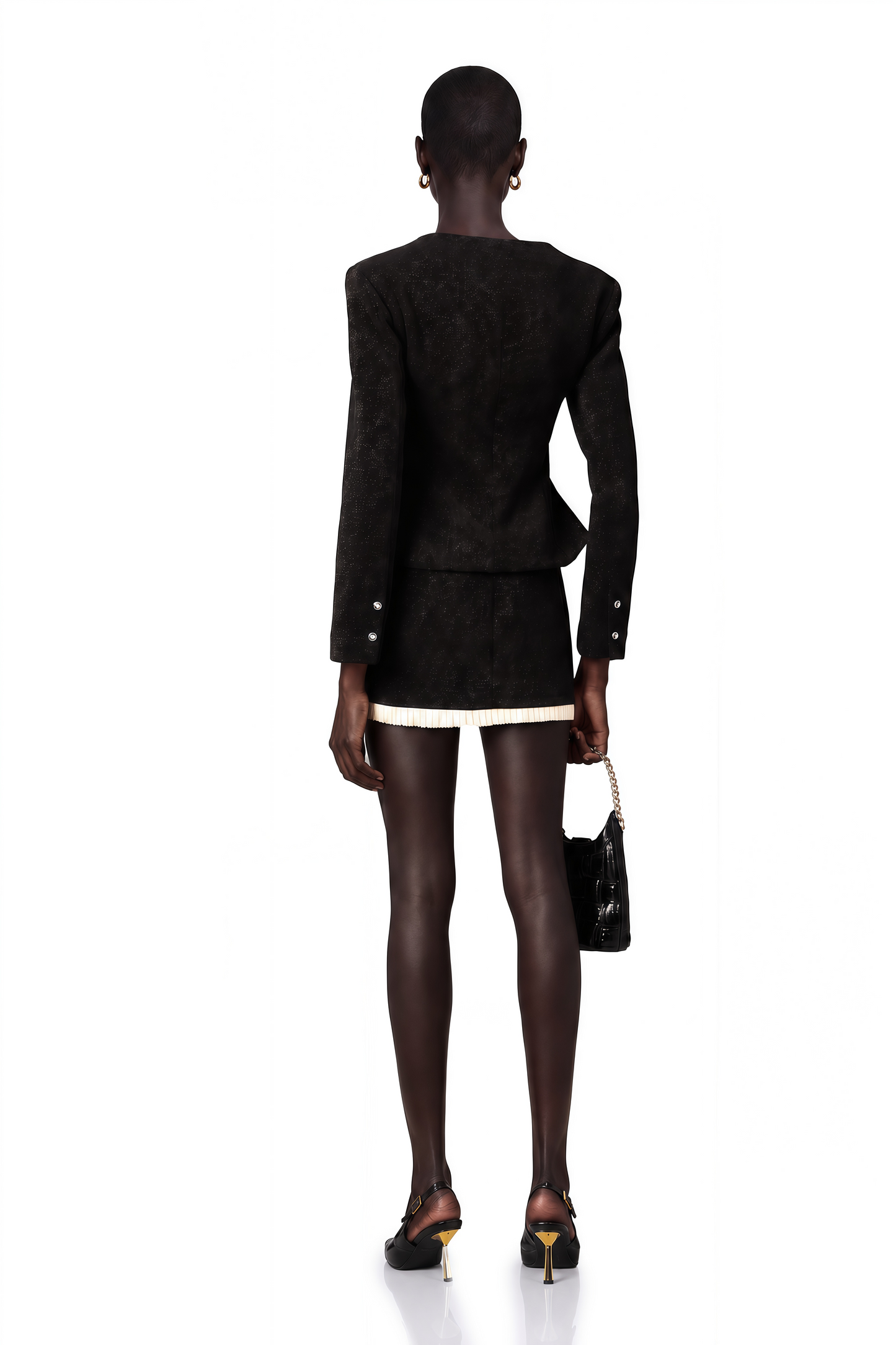 Hilaire Black Corduroy Paneled Jacket & Skirt Matching Set