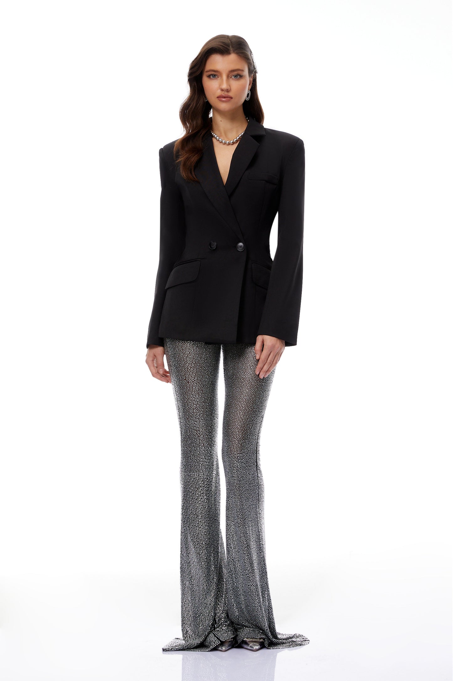 Edda Siyah Kruvaze Blazer & Taşlı Pantolon Takım