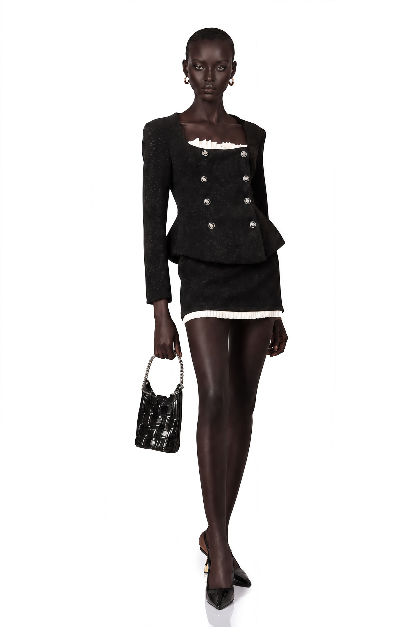 Hilaire Black Corduroy Paneled Jacket & Skirt Matching Set