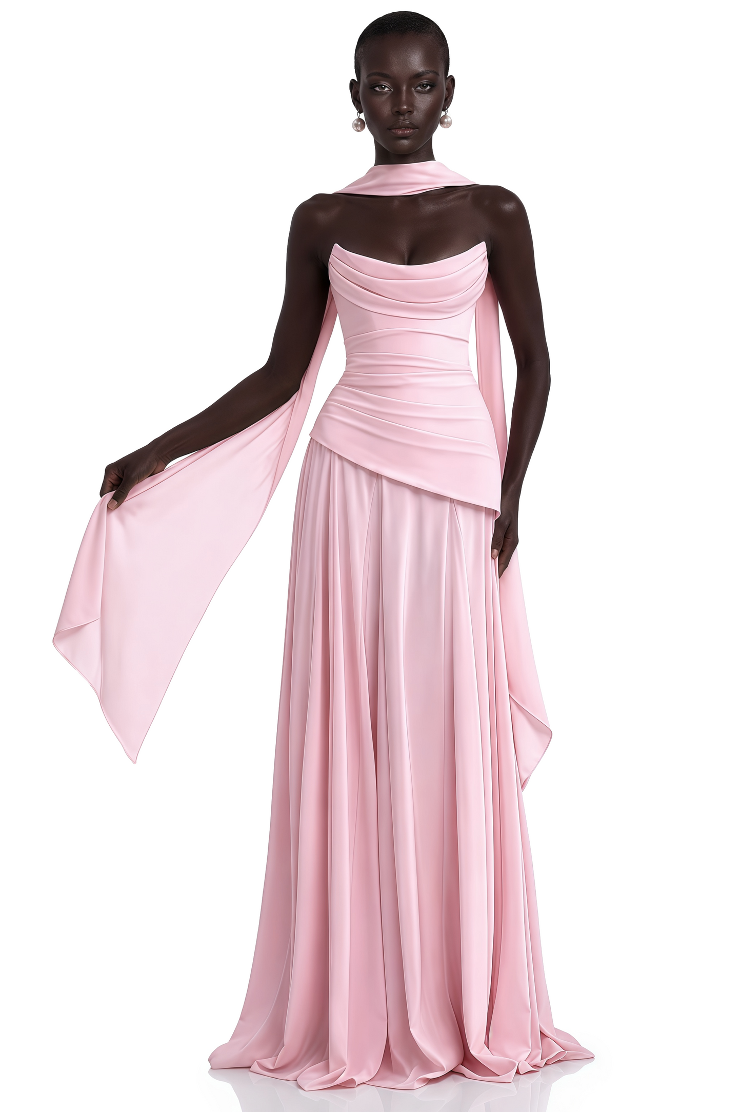 Romane Pink Strapless Corset Chiffon Maxi Dress