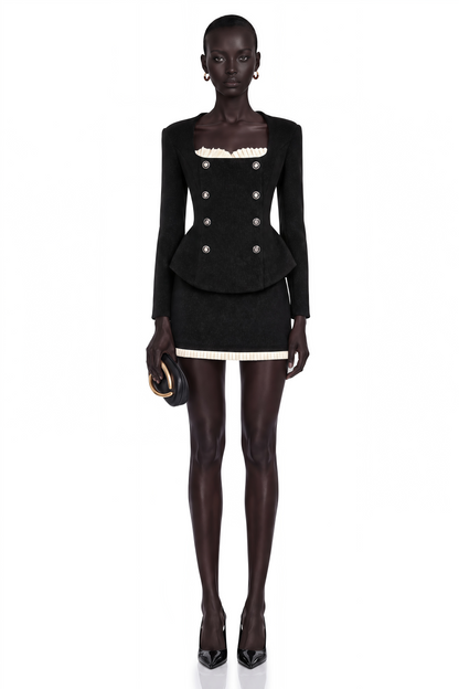 Hilaire Black Corduroy Paneled Jacket & Skirt Matching Set