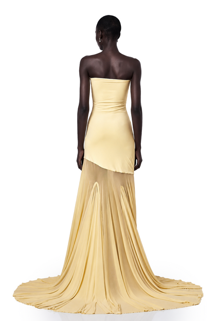 Josiane yellow off-shoulder sheer tulle maxi dress