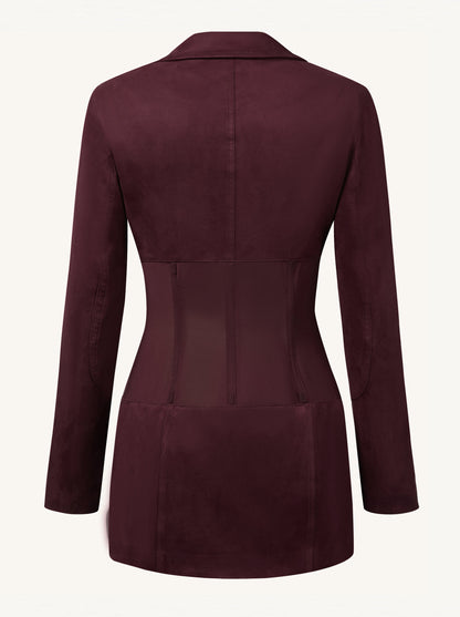 Suni Süet Korse Model Ceket Mini Elbise - Bordo