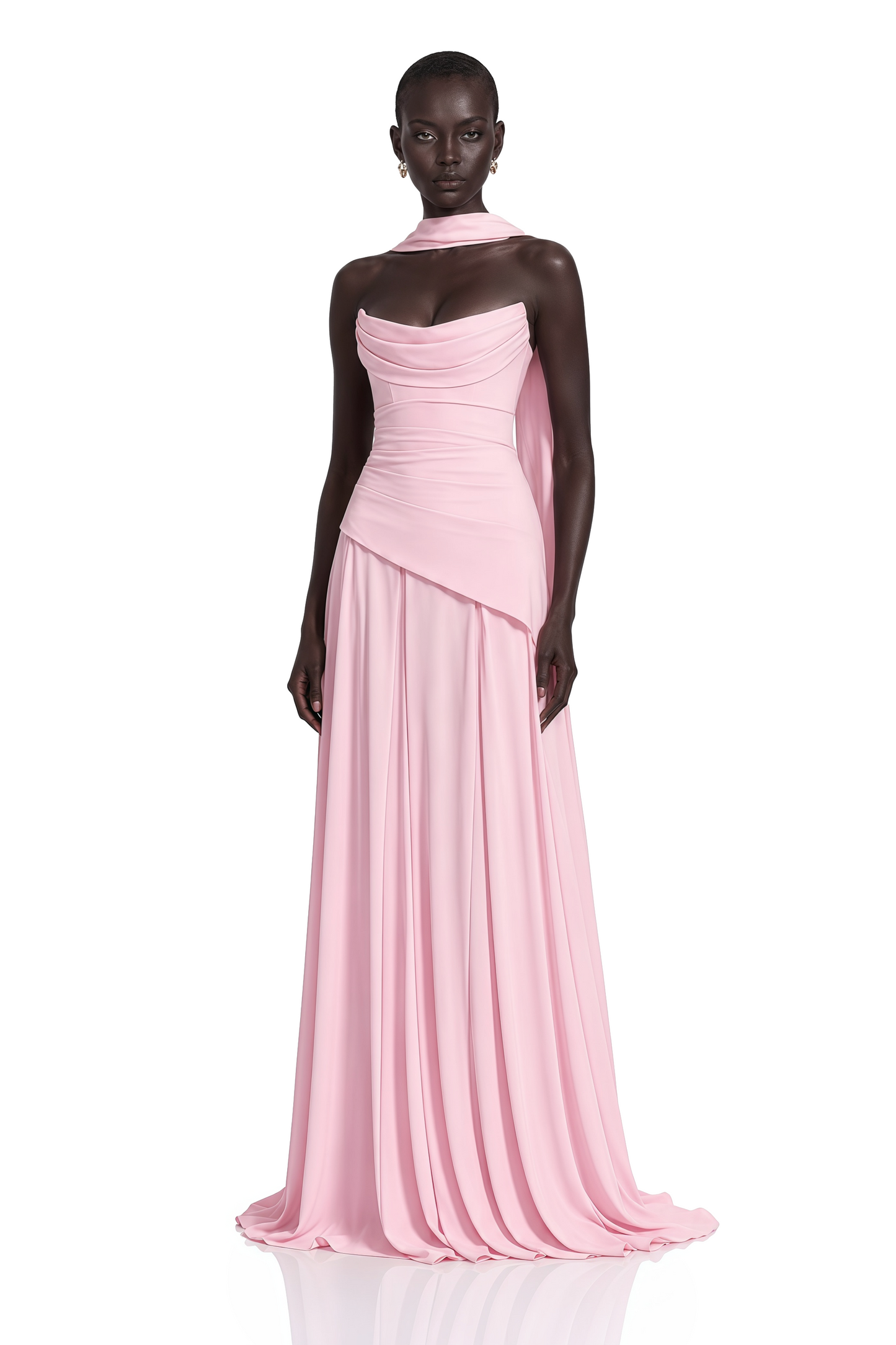 Romane Pink Strapless Corset Chiffon Maxi Dress