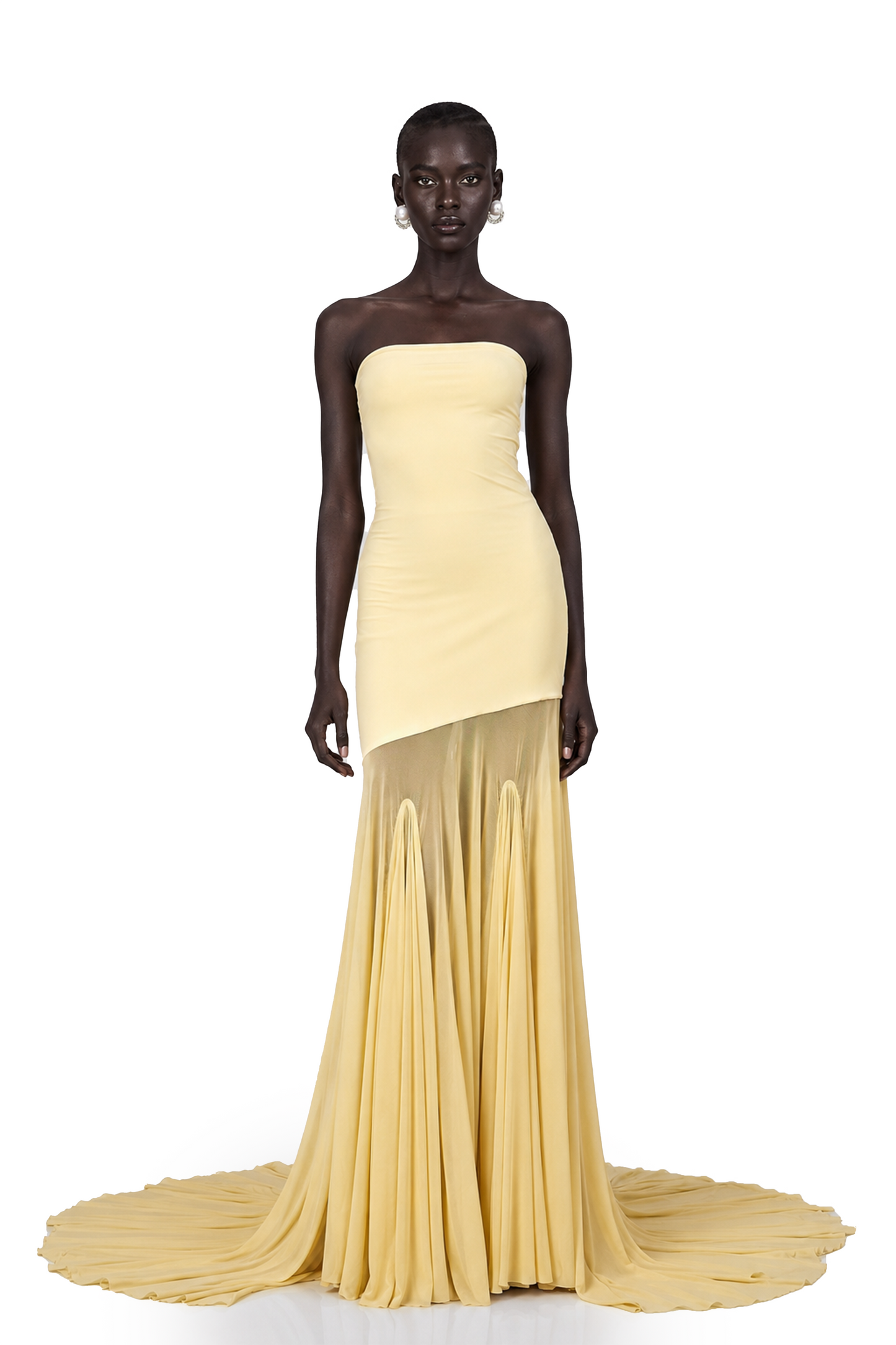 Josiane yellow off-shoulder sheer tulle maxi dress