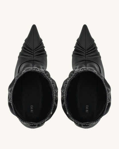 Joanne Paneled Detailing leather Ankle Boots - Black