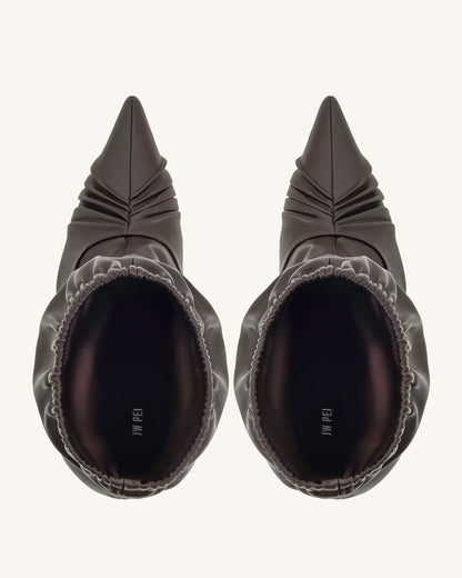Joanne Paneled Detailing leather Ankle Boots- Burgundy