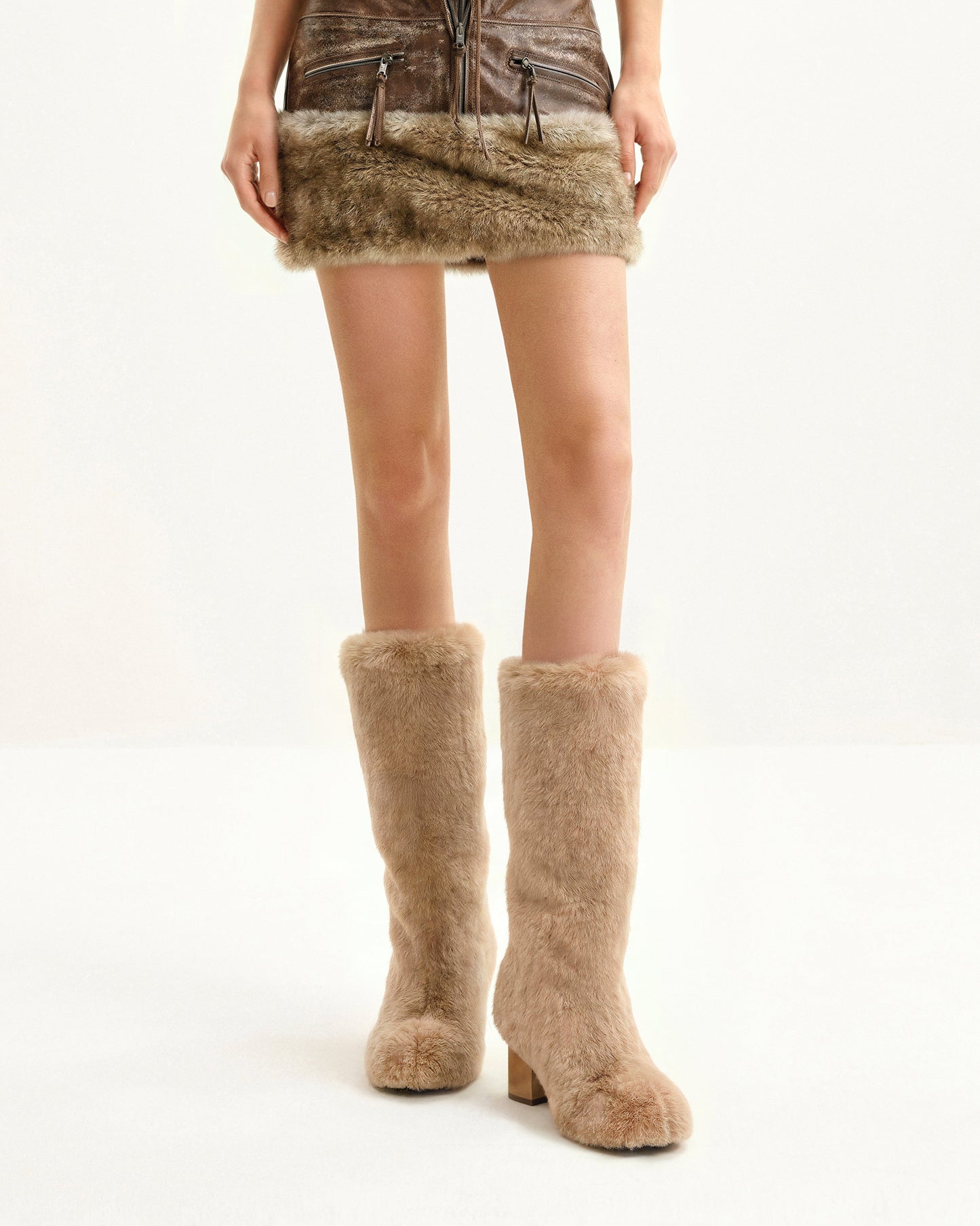 Isabella Slouchy Faux Fur Boots - Beige